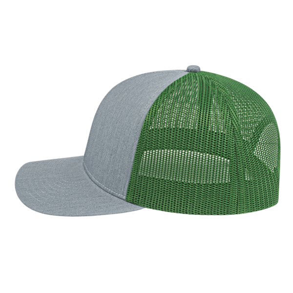 POLY/COTTON TRUCKER MESH BACK CAP ADULT HEATHER/KELLY GREEN